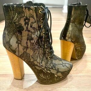 ALDO Gold & Black Embroidered Lace Boots (RARE)
